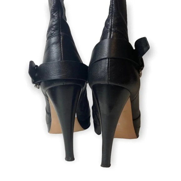 Arnold Churgin Black Leather Knee High Heeled Boots - Picture 5 of 10